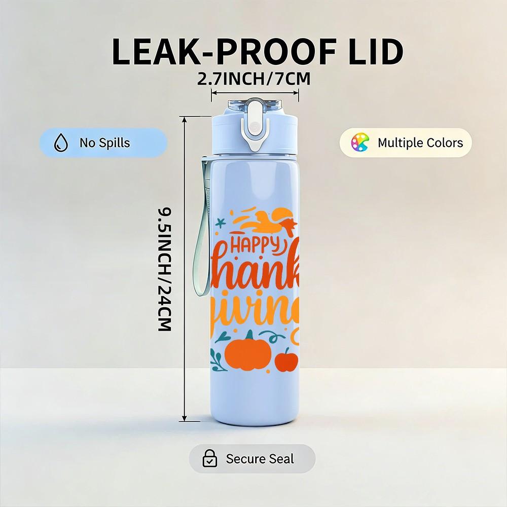 1PC Happy Thanksgiving Circle Art 750ml Color Plastic Sports Water Bottle Leakproof Flip Straw Lid Suitable for Sports Office Home Use