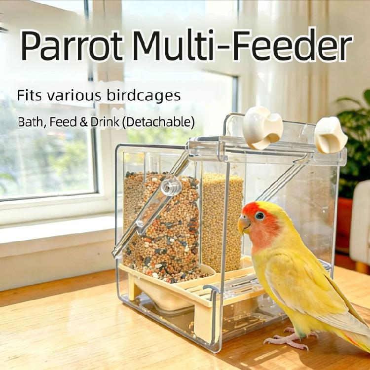 Routine Indoor Bird Feeder Bath Box with Cage Mounted Form, Viewable Housing and Service Tray for Pet Birds Indoors