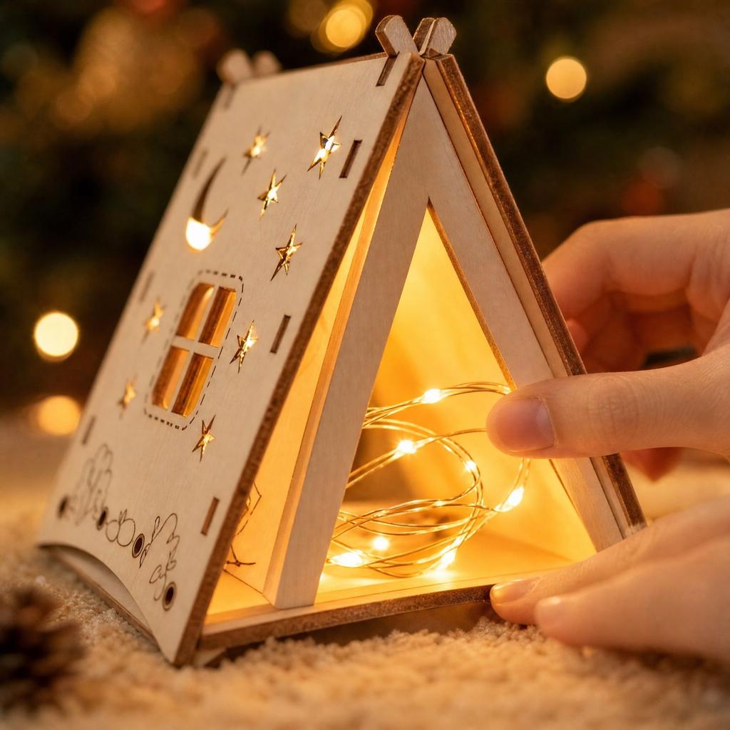 Wooden Tent Christmas Decoration, DIY Kit and for Home Display