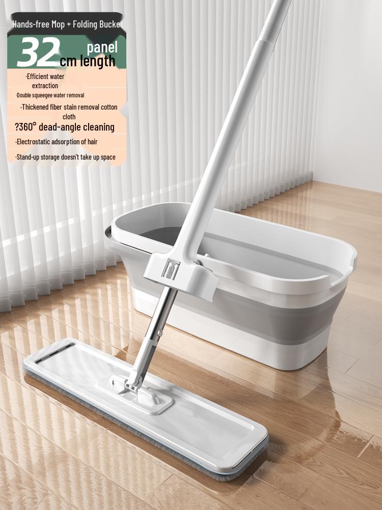 Hands-Free Effortless Flat Mop & Bucket - Dual Wet/Dry Use for Wood Floors