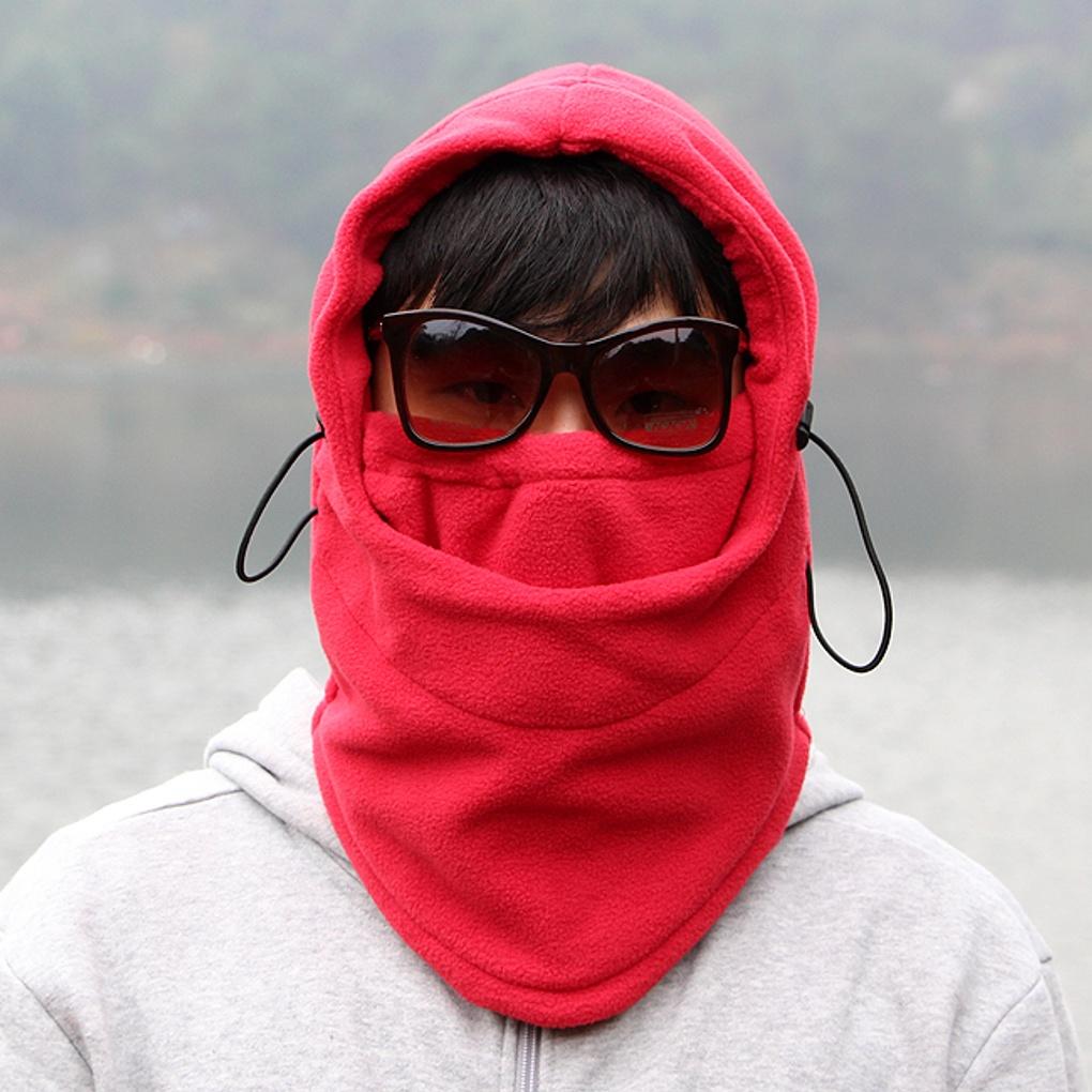Winter Cold Protection Mask Hood Neck Warmer Red Men's All-in-One
