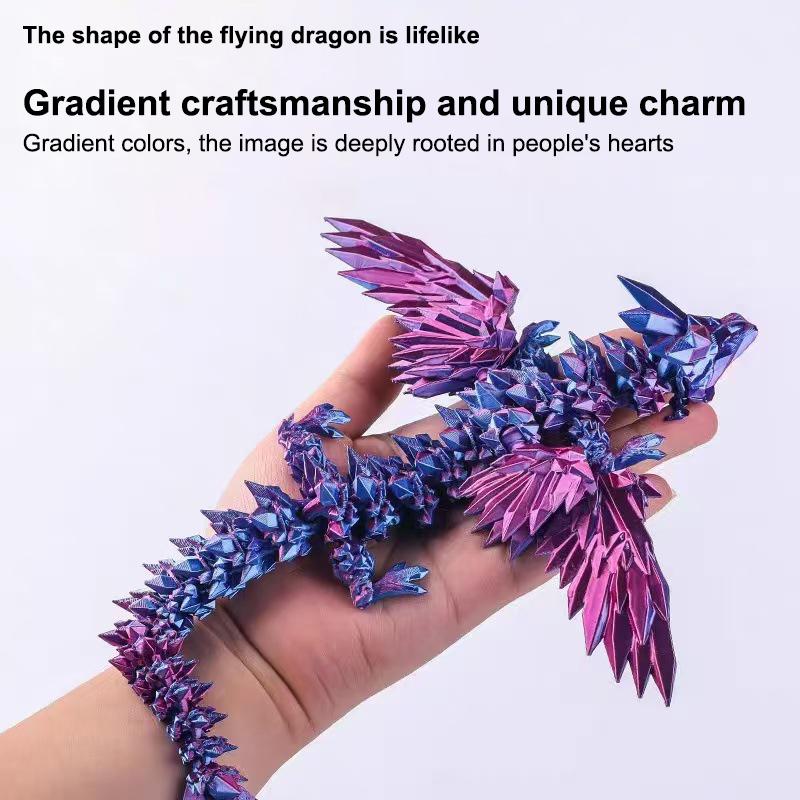 3D Printed Dragon Colorful Gem Dragon Figurines Movable Joint Rotatable Articulated Dragon Crafts Desktop Western Action Figure