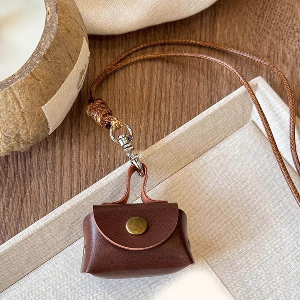 Vintage Robuster Leder-Halsbeutel zur Aufbewahrung von Kopfhörern und Münzen Kleine Lange Designs für Modische Frauen Damen