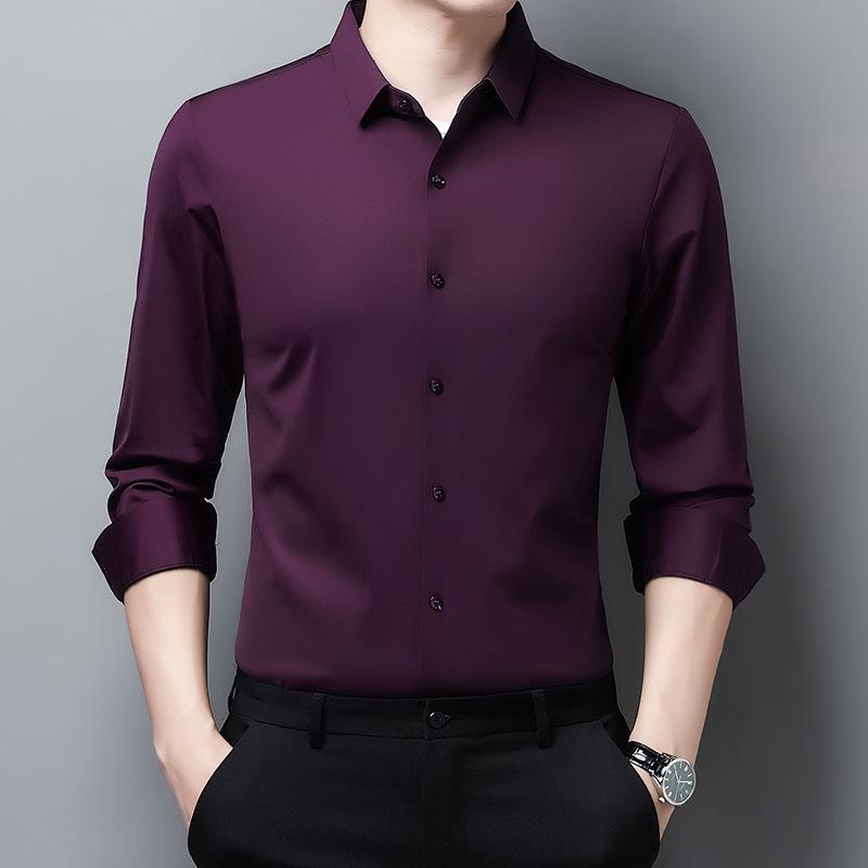 Men's Solid Color Stretch Long-Sleeve Button-Down Shirt - Autumn 2022