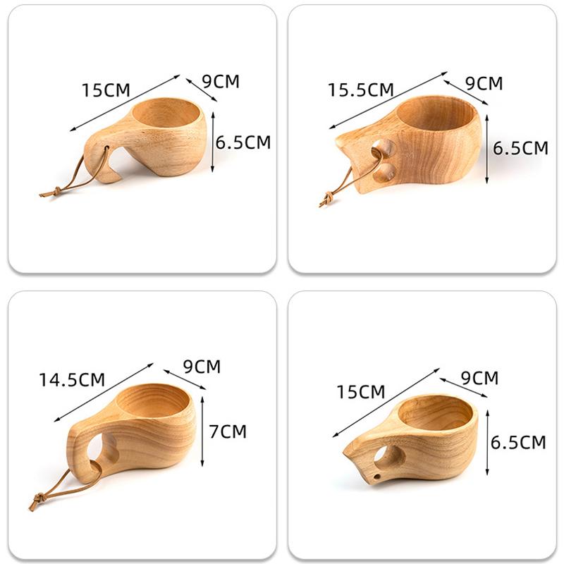 Finnland Kuksa Gummiholz Wasserbecher Tragbarer Kaffeebecher mit Henkel Rindsleder Seilhaken Saft Milch Bier Tee Tasse Outdoor Trinkgeschirr