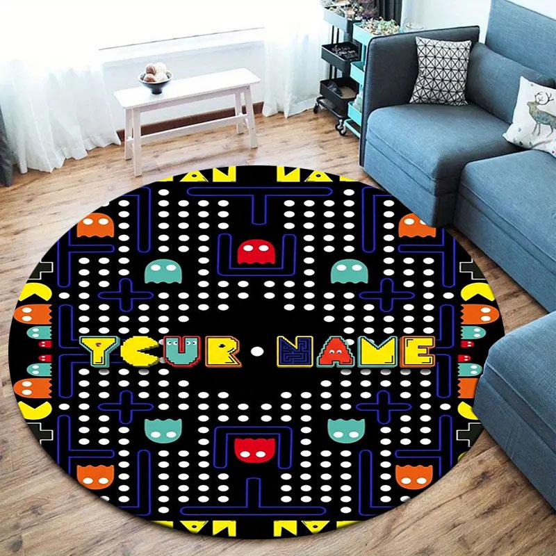 Pac-Man Custom Name Round Area Rug,Carpet Rug for Living Room Bedroom Sofa Playroom Decor,Non-slip Floor Mat