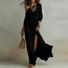 2026 Womens Elegant Loose Asymmetrical Shoulder Slit Solid Color Long Dress A-Line Maxi Casual Office Wear
