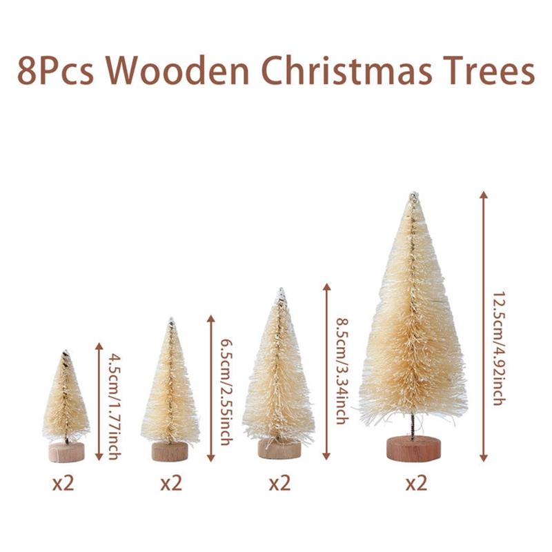 8pcs Artificial Mini Wooden Christmas Tree Christmas Decoration Small Sisal Christmas Tree Tabletop Ornaments Xmas 2025 Gifts