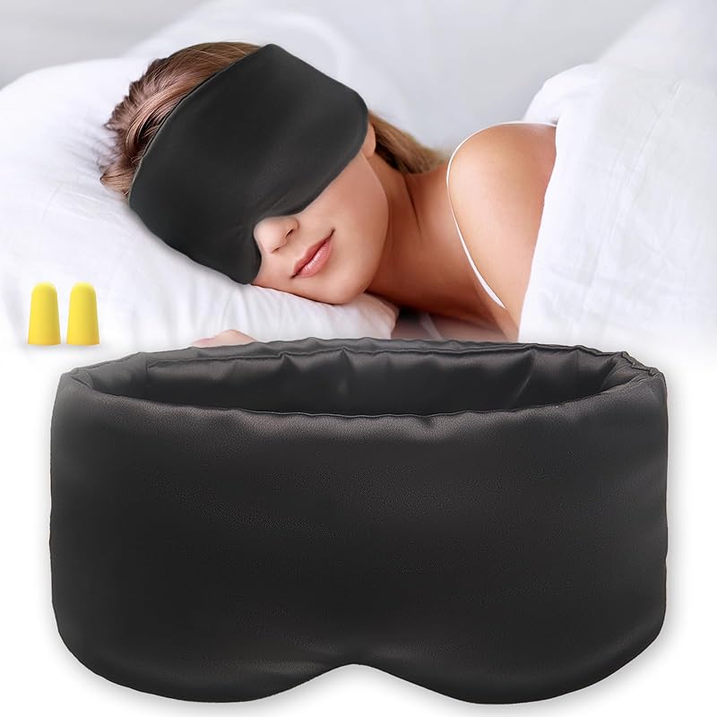 Sleep Mask Silk Eye Mask for Women Men, Soft Sleeping Mask Fully Light Blocking Night Blindfold, Eye Shade Cover with Adjustable Band Wide Velcro,