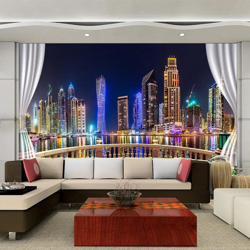 Photo Wallpaper 3d City Night Landscape Background Wall Mural Living Room Bedroom Home Decor