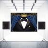 2D Flat Printing Blue Curtain Tuxedo Backdrop for Birthday and Graduation Photoshoot