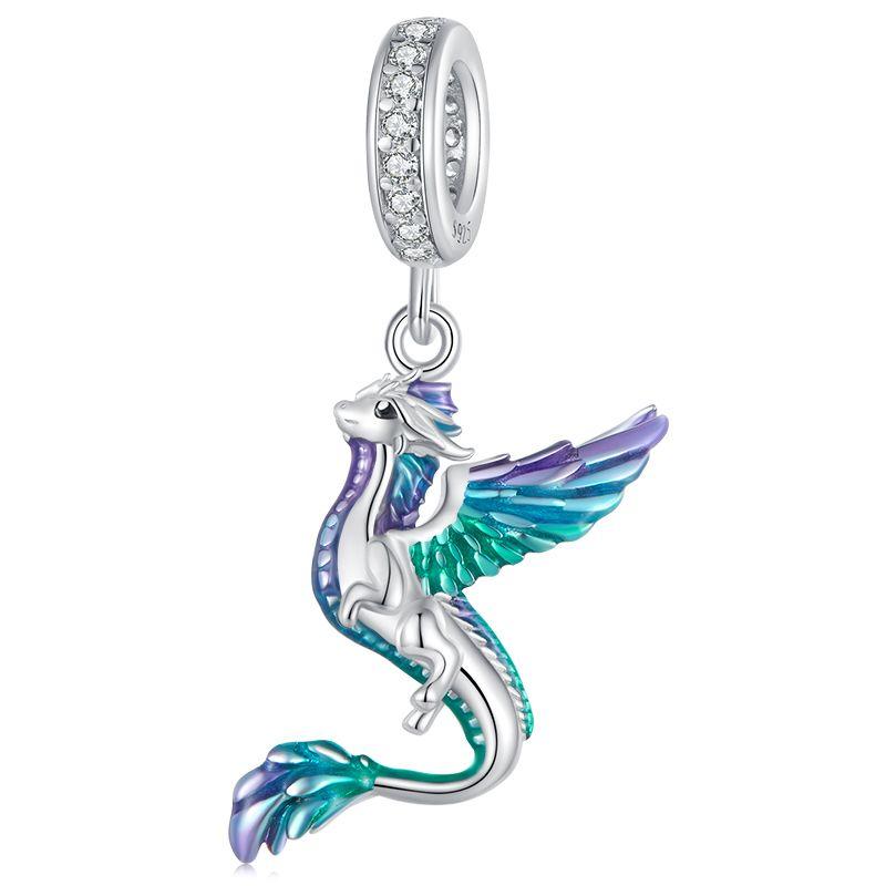 WOSTU 925 Sterling Silver Flying Dragon Charms Pendant Colorful Phoenix Beads Fit Original DIY Bracelet Wholesale