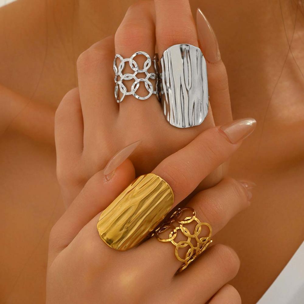 Stainless Steel Open Rings For Women Vintage Wide Irregular Geometric Texture Index Finger Rings Party Jewelry Gifts