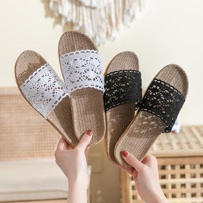 Stylish Women's Linen Slippers with Lace Trim, Perfect Summer Shoes for Ladies