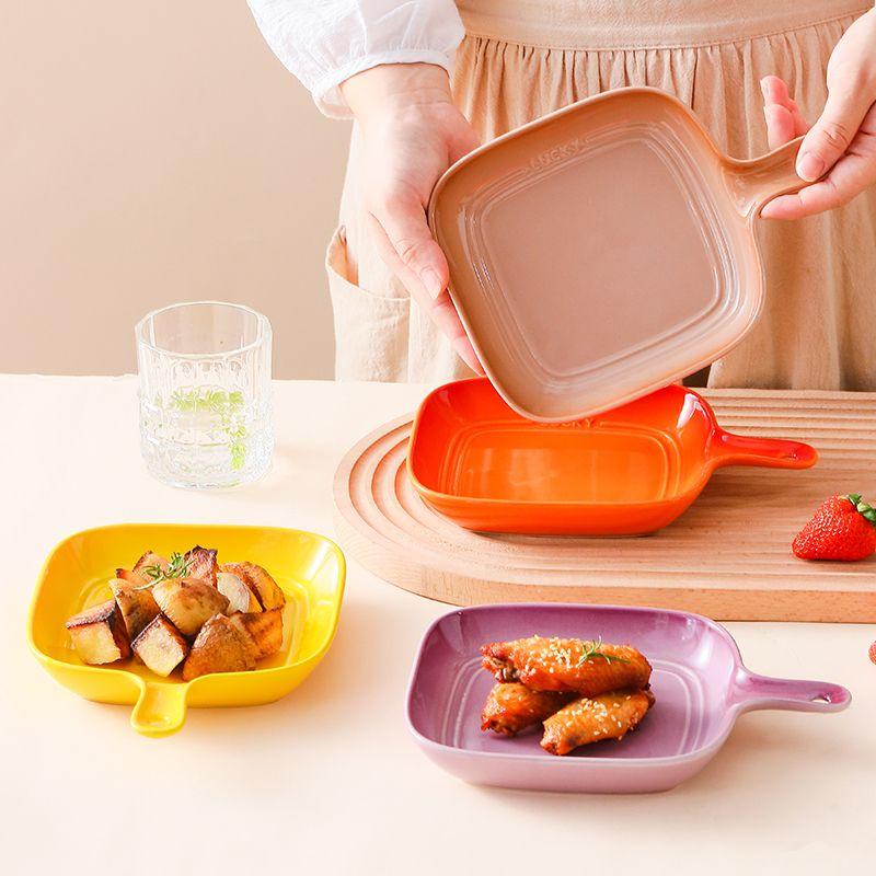 French Gradual Change Rainbow Ceramic Breakfast Handle Plate Creative Colorful Dessert Inventory Heart  Home Baking Oven Plate