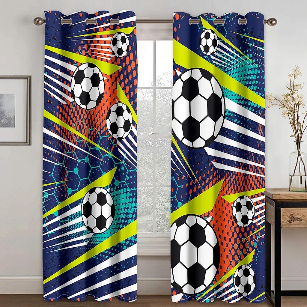 3D Cartoon Football Soccer Sports Free Shipping Window Curtains For Living Room Kids Bedroom Bathroom Kicthen Door Home Decor2Pc