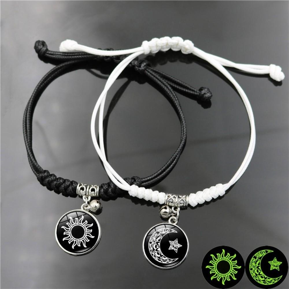Sun Moon Couple Bracelets Adjustable Hand Chain Retro Braided Bracelet  Couple Jewelry Gift