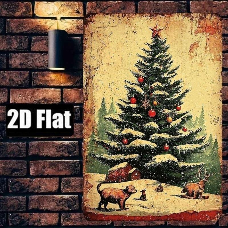 Vintage Merry Christmas Metal Sign, Retro Holiday Wall Decor 20x30cm