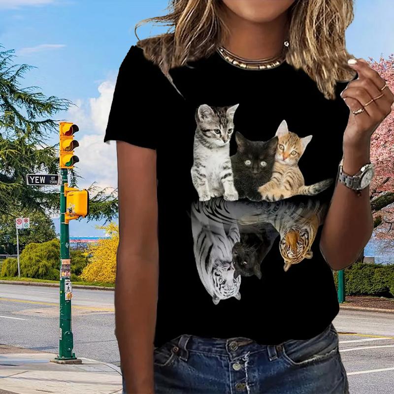 Mode Frauen süße Katze Klaue Hund Print T Shirt lustige lässig O-Ausschnitt kurze Ärmel T-shirt Sommer weibliche T-Shirt