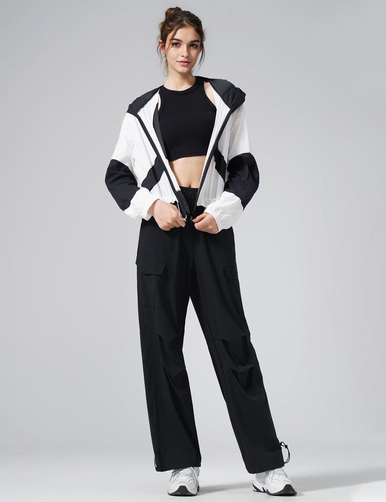 Yvette Cargo Loose Work Frilled Size Black Women's Wide-Leg Pants, Fit, Multi-Pocket Style, Waist, Pockets, Adjustable, Breathable, Quick-Drying,