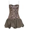 2025 Retro Leopard Print Spaghetti Strap Dress: Slim Fit, High Waist Puff Skirt Mini