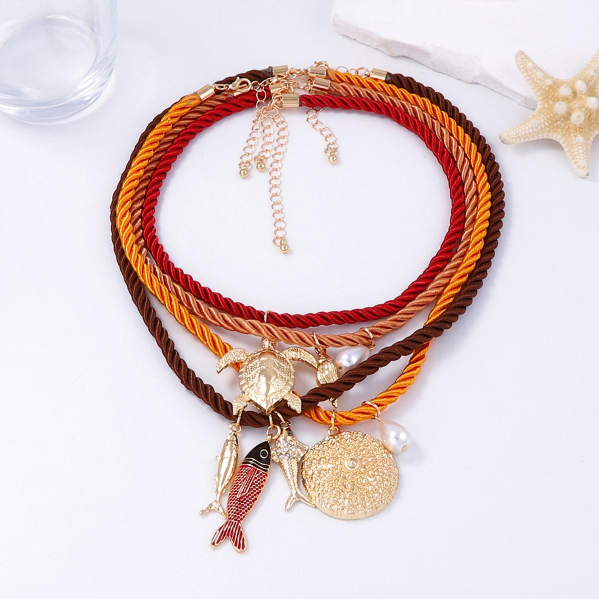 Summer Ocean Wind Personality Trend Hand-woven Color Rope Alloy Ocean Animal Pendant Necklace