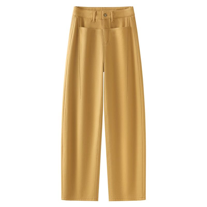 

2024 Желтые Свободные Джинсы-Гаремы Прямого Покроя с Флисовой Подкладкой для Женщин 2XL