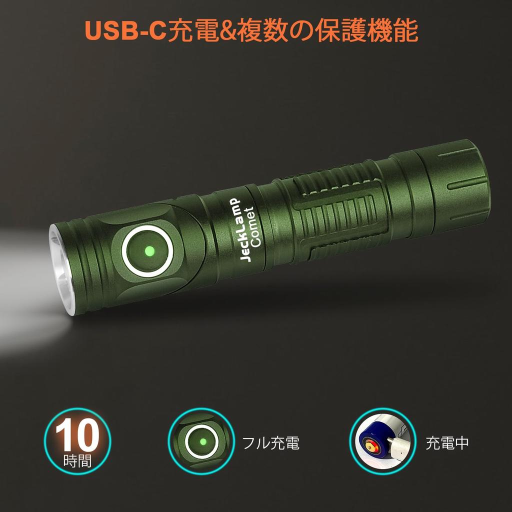 JeckLamp LED 1200 6 Magnetic for Emergency Preparedness and Outdoor Use Light, Lumens, 90-Degree Rotation, Modes, Clip, Type-C Rechargeable, (Green)