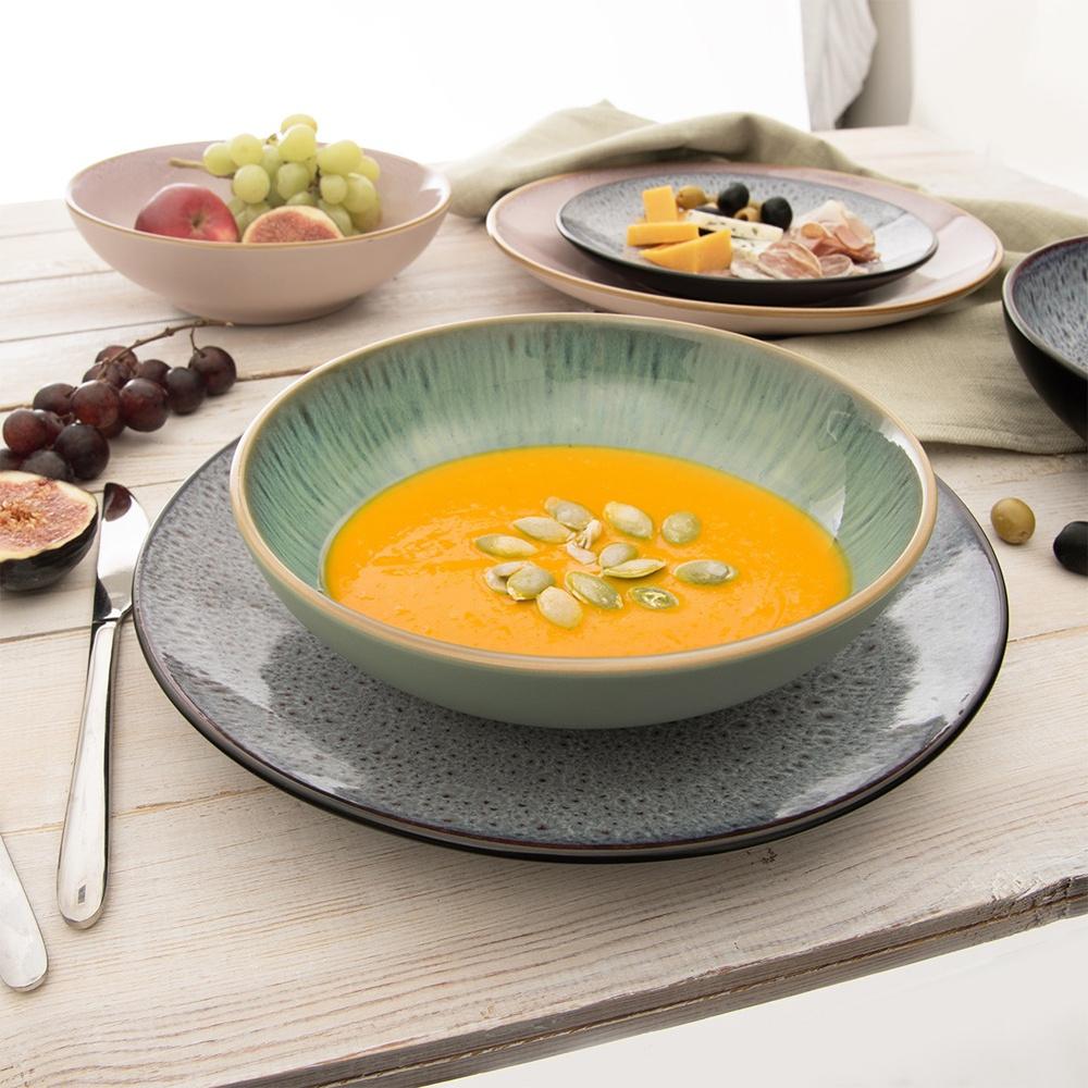 Large Deep Dinner Plate for Soup Dishes Ceramic Green 20.5cm 900 ml