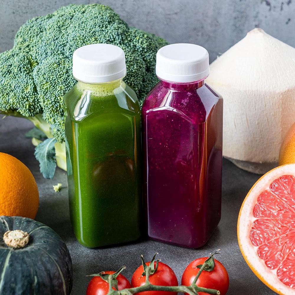 12oz Juice Bottles,6pcs Plastic Juice Containers with Caps Reusable Drink Containers for Juice Milk Coffee Water Smoothie