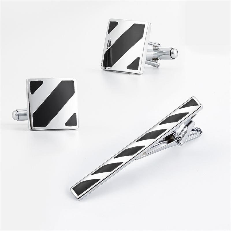 Schwarze Emaille Manschettenknöpfe Krawattenklammer Set Herrenhemd Manschette Krawattenklammer Set