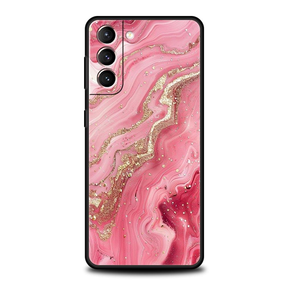 Fashion Gold Pink Marble Phone Case For Samsung Galaxy S26 Ultra S25 Plus S24 FE S23 S22 5G S21 S20 Cover Black Soft