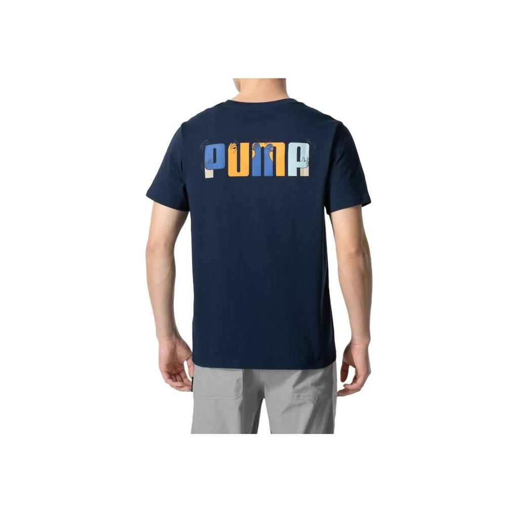 Puma American Retro Letter Print Breathable Running Short Sleeve T-Shirt Men Tops Navy 682153-14