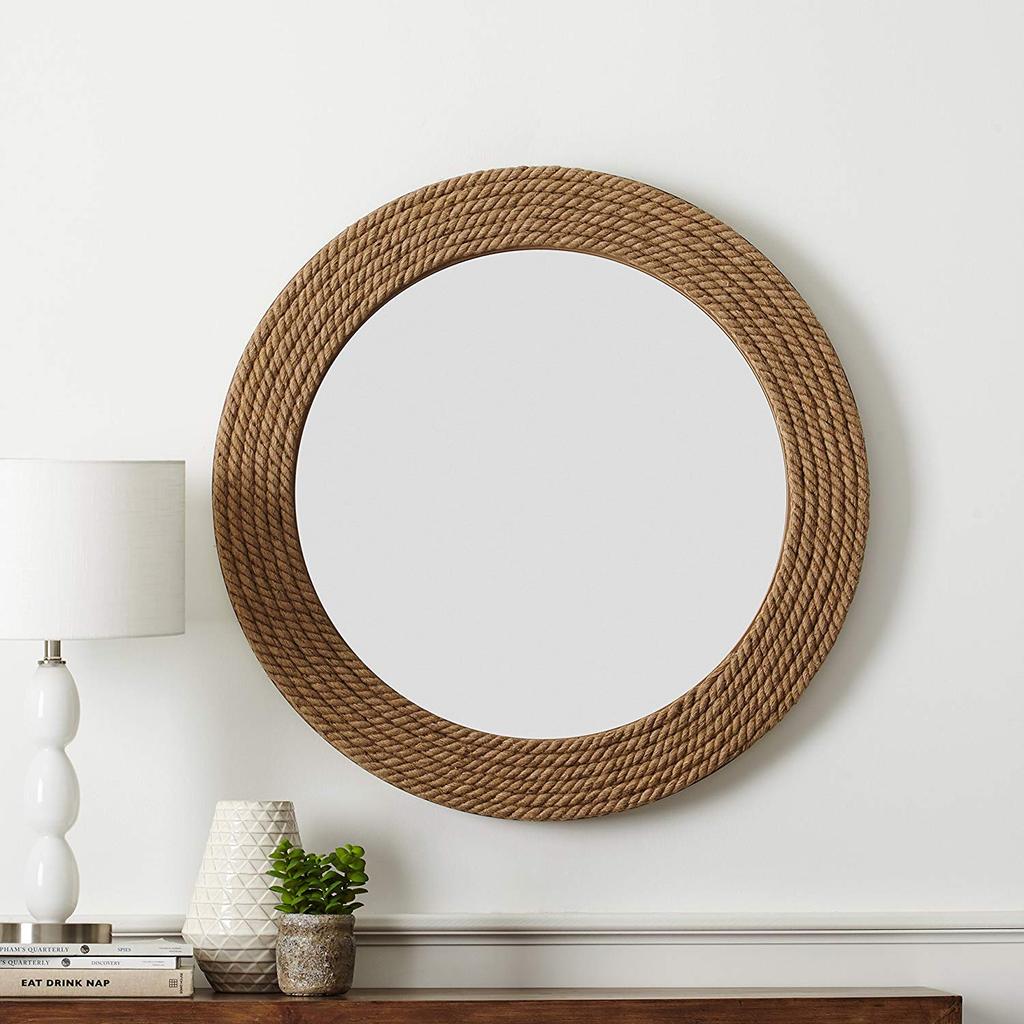 Nagina International Vintage Maritime Rope Accentuated Wall Decor Mirror | Plane Bathroom Mirror | Nautical Gifts & Decor AS-N15C-16B0