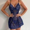 Women Summer Nightgown V Neck Lace Patchwork Spaghetti Strap Backless Sleeveless Slim Fit Above Knee Length Thin Sleepwear Dress