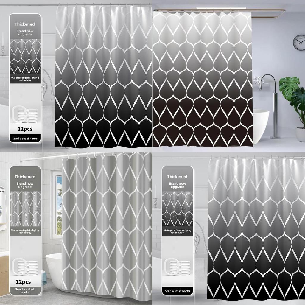 Heavy Duty Waterproof Polyester Bathroom Curtain With Custom Logo Print For Home And Commercial Use