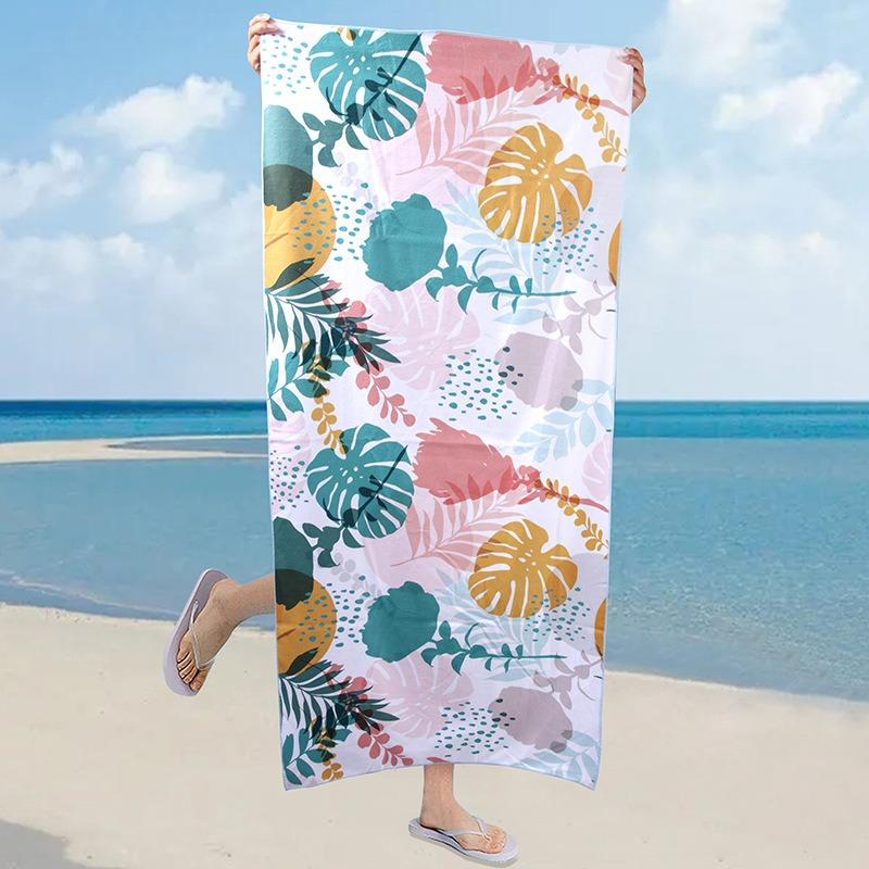

Blue Floral Print Beach Towel Polyester Quick Dry Sand Free Large Bath Towels for Summer Pool Swimming Vacation Travel Blanket W30*H60(CM)