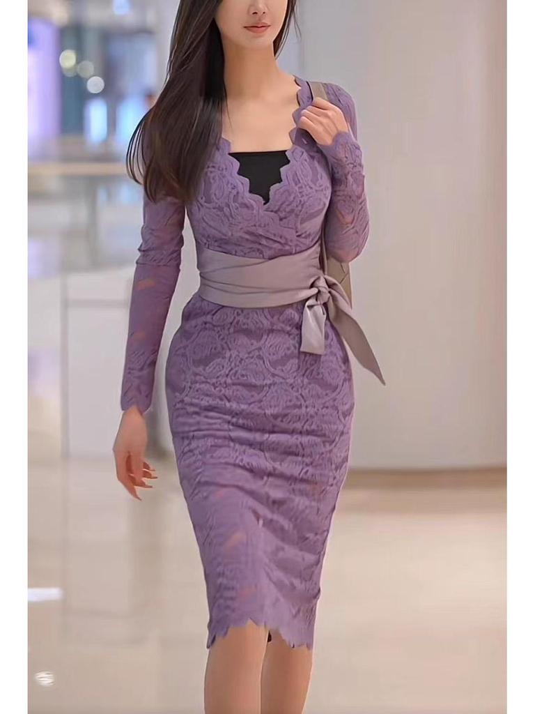 2025 French Plus Size Sexy Slimming Lace Dress for Mature Women - Hot Style Socialite Outfit