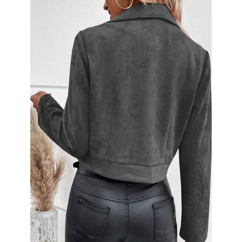 Autumn and Winter New European and American Suit Collar Fashion Zip-up Pink Jacket Long sleeve Short Outerwear Deerskin Velvet Top 6 Colors