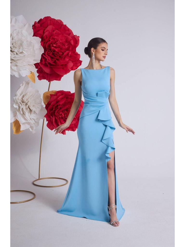 Elegancka europejska i amerykańska długa suknia wieczorowa z plisami w talii - Moda high-end dla pań