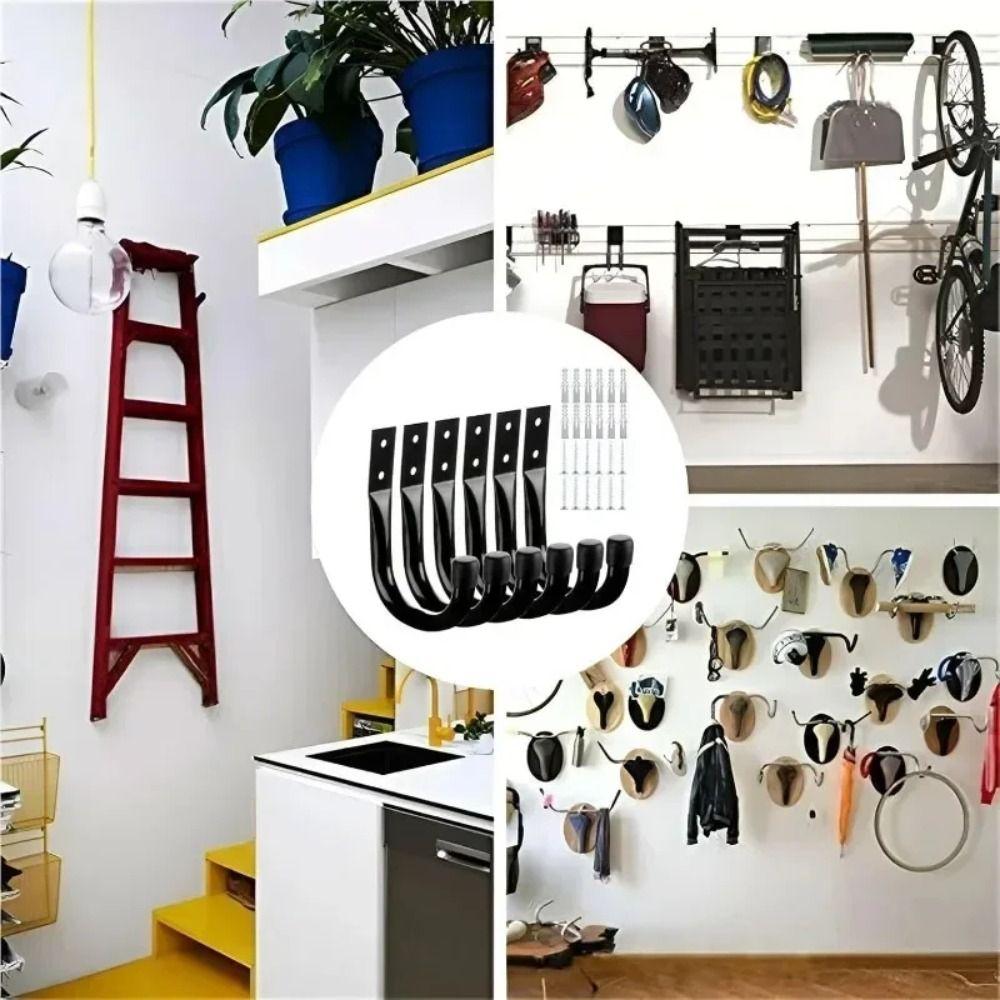 2Sets Heavy Duty Garage J-shaped Hook with Screws Wall-mounted Garage Storage Hooks Door Wall Storage Racks