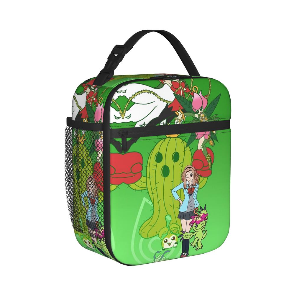 Anime Digimon Adventure Palmon Lunch Bag Vintage Travel Lunch Box Print Portable Insulated Tote Food Bags
