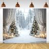 1 Piece Farmhouse Style Winter Background with Snowy Forest Scene and Few Feathers, Suitable for Outdoor Decoration