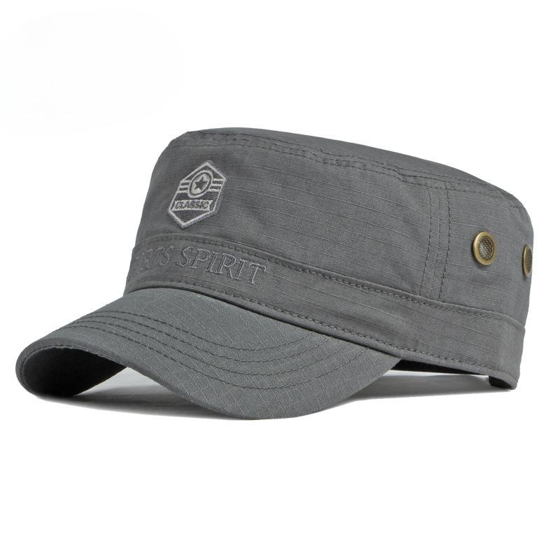 Men's Cotton Military Cap Summer Outdoor Breathable Flat Top Hat Vintage Embroidery Cadet Hat Casual Sun Protection Peaked Cap