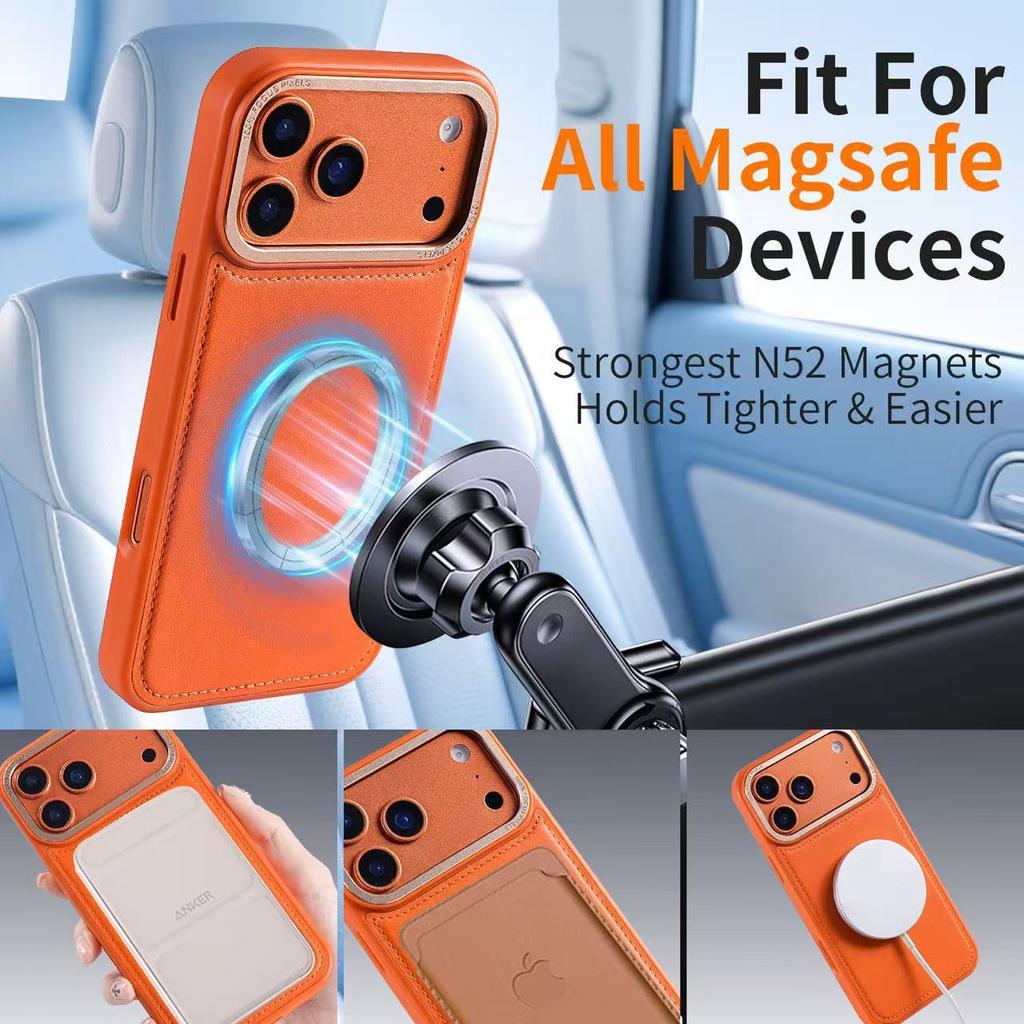 Magnetic Wireless Charging 2in1 Card Holder Phone Case for IPhone 18 17 16 15 14 13 Pro Max 17Air Leather Shockproof Cover