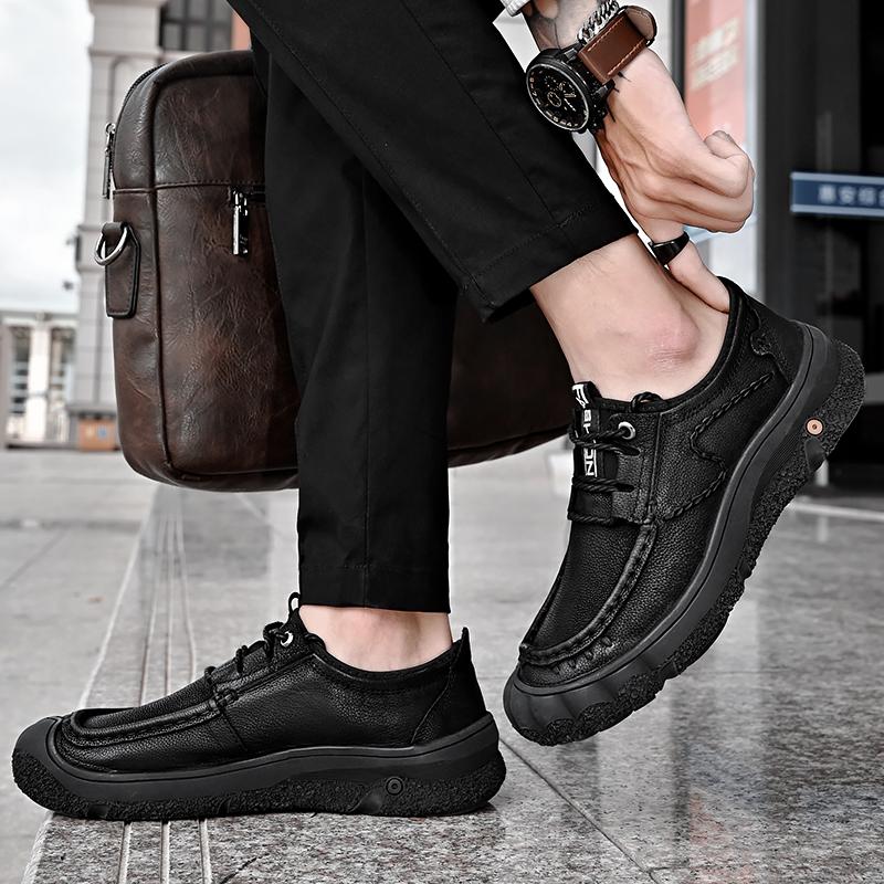 Sapatos masculinos de couro genuíno para caminhada, calçados casuais para atividades ao ar livre