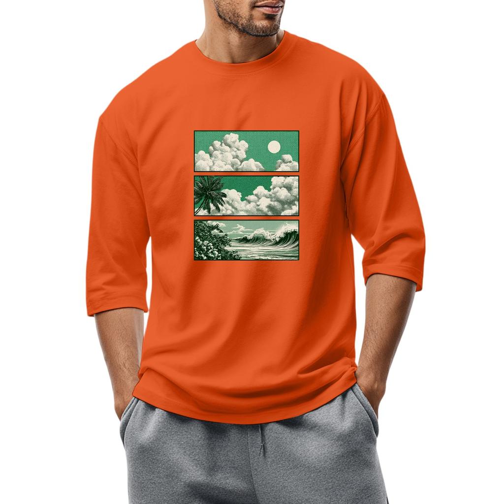 Men'S Round Neck Three-Quarters Sleeve Top Casual Fashion T-Shirt