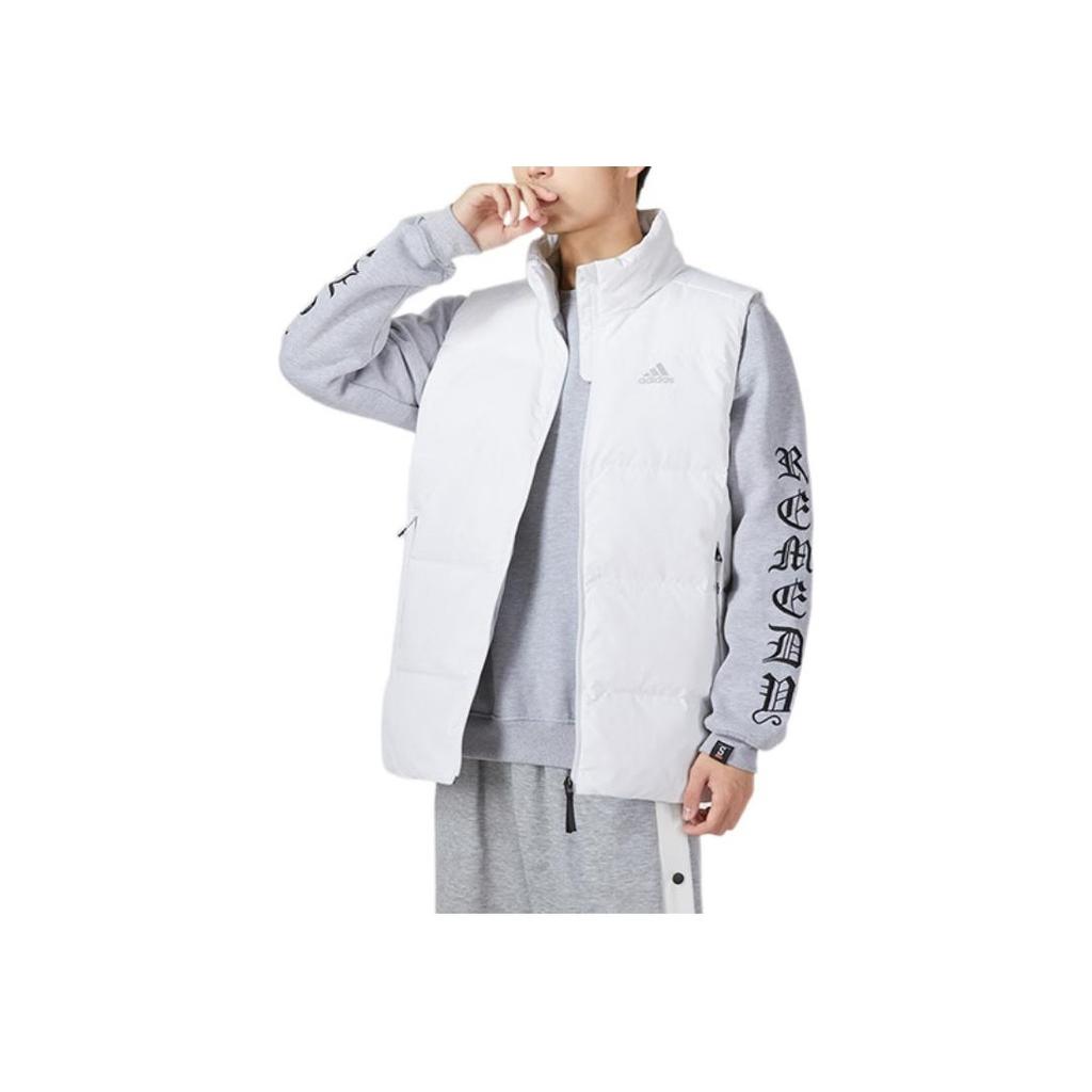 Adidas Solid Color Zip-Up Stand Collar Printed Logo Down Vest Men Outerwear White HN4406