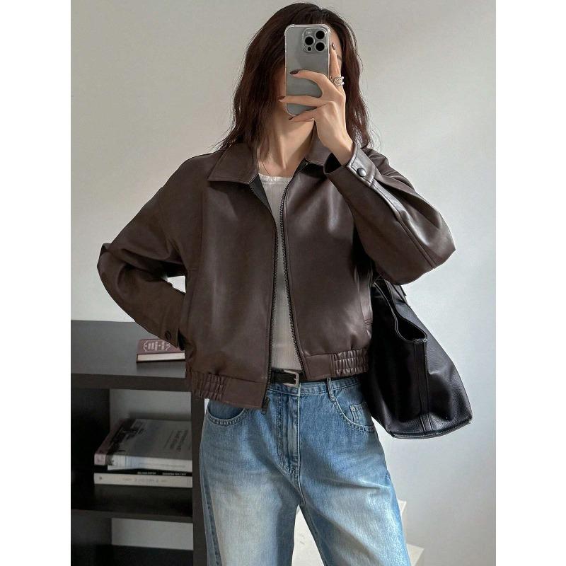 YYFS Damemote Uformelt Ensfarget Print Høst Vinter Langermet POLO Neck Jakker og kåper