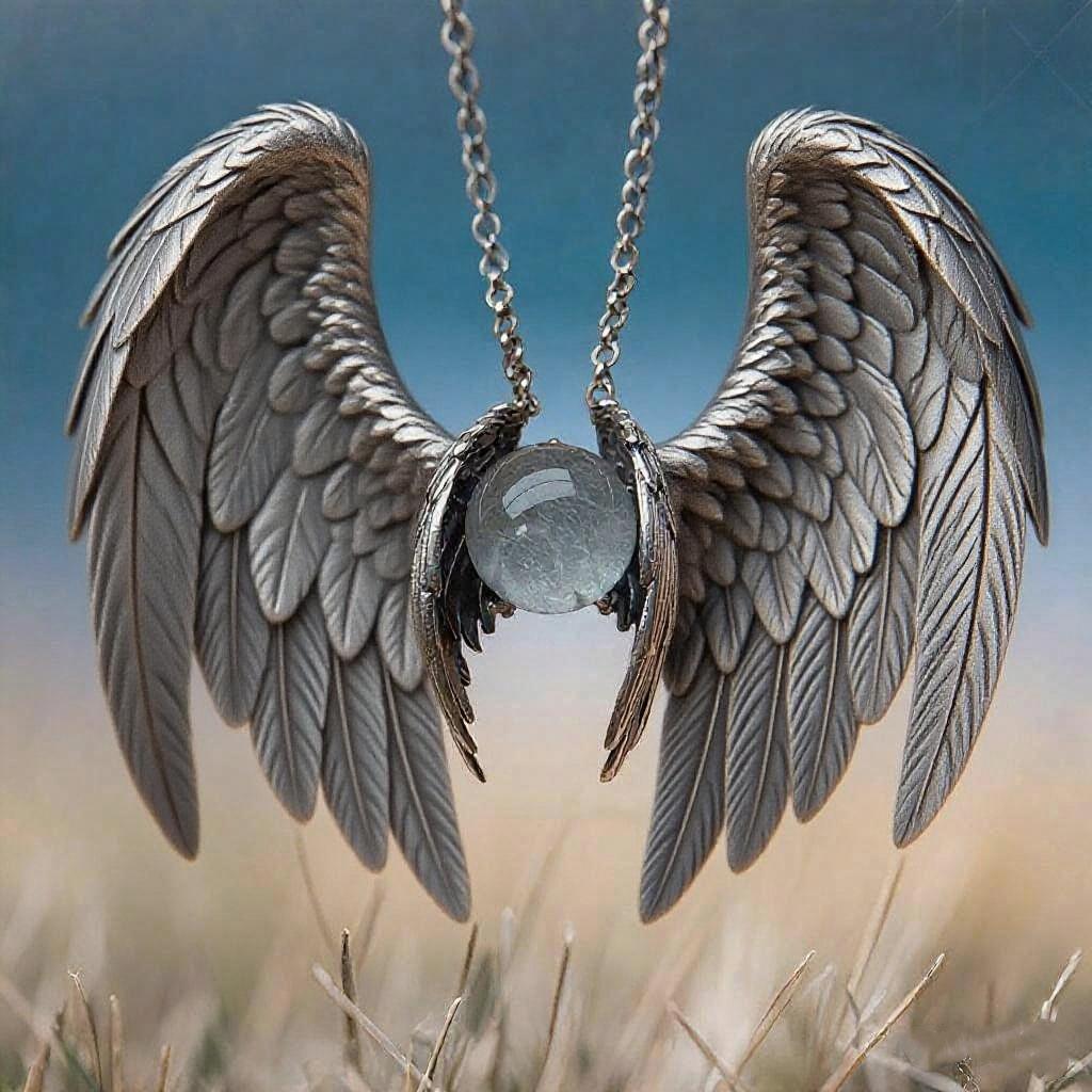 Ghost Wings Vintage Necklace: Exquisite Natural Stone & Unique Antique Silver Pendant